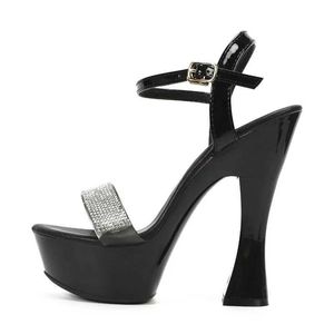 Dress Shoes Dames Fashion High Heel Nightclub Rhinestone Solid Color Chunky Sandals 10365 Series 14 cm 4cm platform LFD H240425
