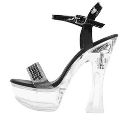 Zapatos de vestir Fashion de la moda High Heel Pearl Pearl Transparent Crystal Chunky Sandals 10365 Serie 14cm 4cm Plataforma LFD H240425