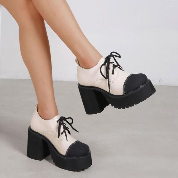 Zapatos de vestir para mujer plataforma de tacones altos y gruesos oxfords cómodos bombas de lolita escolar de estudiante uniforme británico talla grande