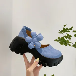 Robe chaussures femmes plate-forme pompes 3D fleur Creepers sandales à talons hauts Mary Jane filles douces couleurs solides décontracté femmes talons