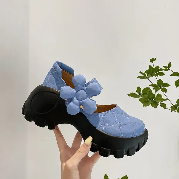 Zapatos de vestir Zapatos de plataforma para mujer Bombas de flores en 3D Sandalias de tacón alto Mary Jane Sweet Girls Colores sólidos Tacones de mujer informales