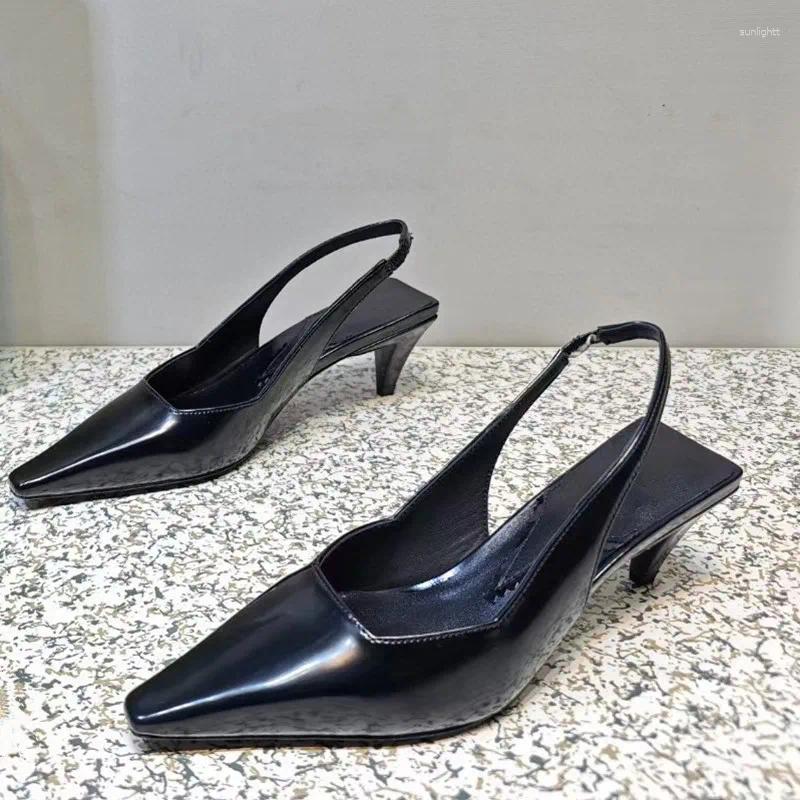 Zapatos de vestir para mujer Primavera Otoño Cuero genuino Slingback Bomba Mid Kitten Heel Elegante Square Toe Slip On