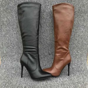 Geklede Schoenen Dames Winterlaarzen Naaldhak Hoge Hakken Dij Hoge Laarzen Zwart Bruine Knie Hoge Laarzen Mode Hoge Hakken LaarzenL231228