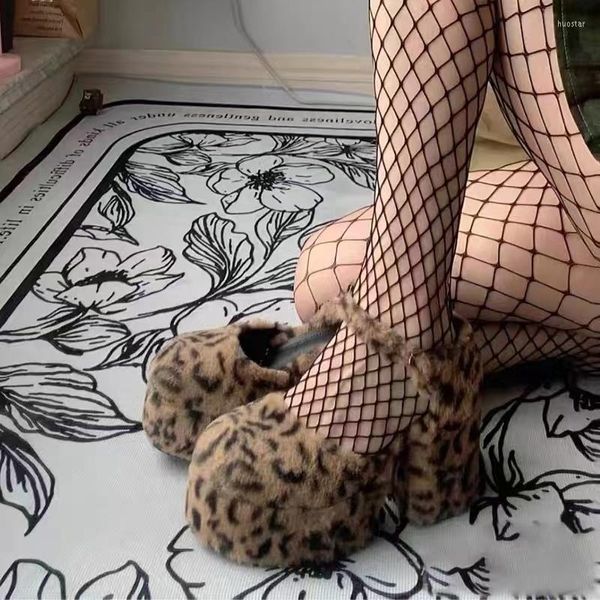 Zapatos De Vestir De Mujer De Lana Tacón Grueso Suela De Tacón Alto Con Hebilla Recta Y Sandalias Con Estampado De Leopardo