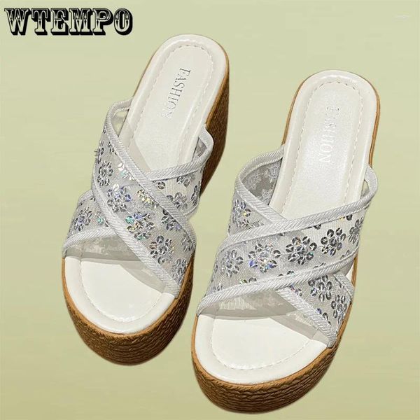 Zapatos de vestir wtempo retro verano plano plano informal de playa al aire libre zapatillas de cuña plataforma ortopédica tobogán chanclas caída al por mayor