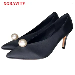 Zapatos de vestir XGRAVITY 2024 Star Pointed Toe Girl Bead Mujer Deep V Diseño Lady Moda Elegante Mujeres Europeas A231