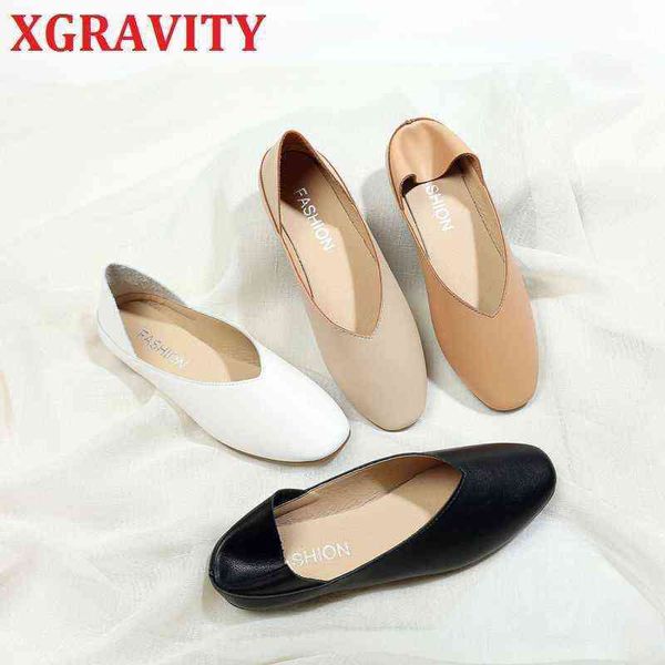 Zapatos de Vestir Xgravity C328 Mujeres Elegantes Diseño de Corte en v Moda Plana Casual Ladie Nariz Redonda Slide Lady 220715