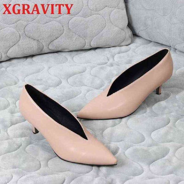 Zapatos de vestir Xgravity New Spring Winter Fashion Elegant Brand v Cut Design Punch Pump High Heel Sexy Women Mujer 220718