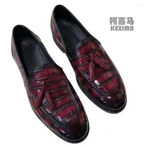 Dress Shoes Yingshang Men Crocodile mannelijke lederen wijn rode loafers