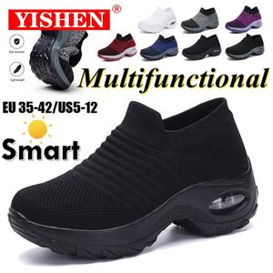 YISHEN Dames Tennisschoenen Sport Sneakers Kussen 5CM Platform Elastische Casual Schoenen Voor Vrouwen Ademende Sok Lopen Wedge Schoenen 230927