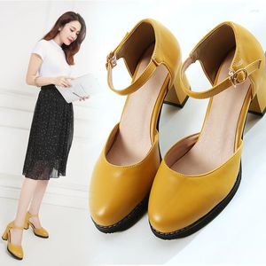 Dress Shoes Ymechic Fashion Summer Dames Heel Black Office Buckle Mary Jane Cute Yellow Party Ladies High Heel Pumps 43