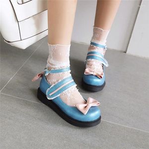 Dress Shoes yqbtdl bereik 2024 Cosplay lolita Mary Jane Low Heel Princess Blue Pink White Summer Ladies Bow Pumps Plus Maat