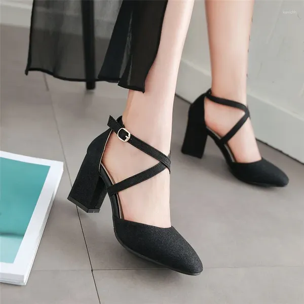 Zapatos de vestir YQBTDL verano correa cruzada Mary Jane para mujeres oro plata boda fiesta bloque tacones altos bombas lentejuelas tela negro oficina