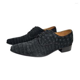Chaussures habillées yulonggongwu hommes britanniques commerciale noire formelle mâle en cuir crocodile givré ar26