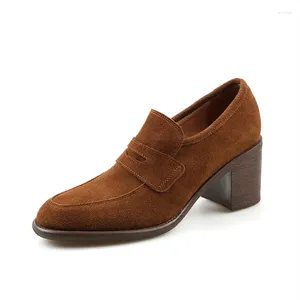 Chaussures habillées (YYDD) Brand Cow Suede confortable Conception concise Brown Elegant Women's High Heels Pumps Office Bure