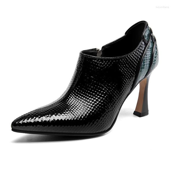 Dress Shoes (YYDD) Diseño serpentino de cuero genuino cómodos bombas para mujeres Talones de boda súper altos Tamaño de boda34-39