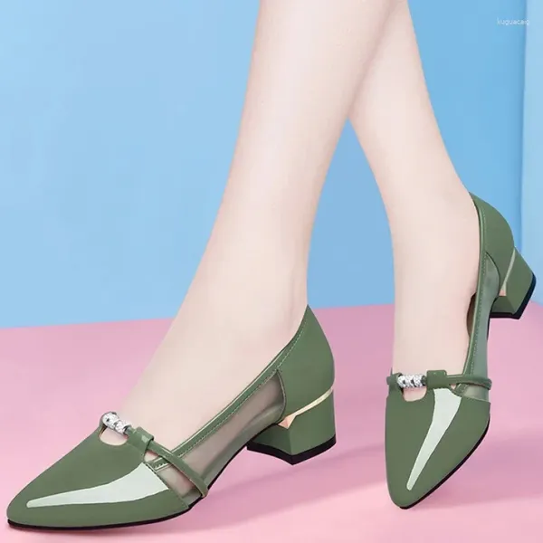 Zapatos de vestir Zapato Negro Tacon Mujeres Lindo Dulce Alta Calidad Verde Resbalón en Bombas de Tacón para Fiesta Damas Casual Comfort 2024