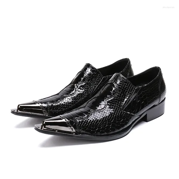 Robe chaussures Zapato Social Masculino hommes en cuir véritable fer bout pointu pour peau de Python sans lacet mariage affaires Oxford