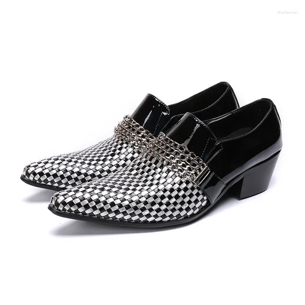 Robe chaussures Zapatos De Hombre en cuir véritable blanc noir à carreaux hommes pour sans lacet bout pointu mariage bureau Oxford