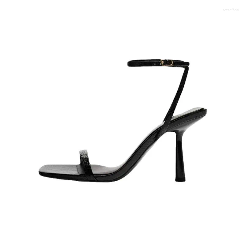 Robe chaussures Zapatos Para Mujeres cheville sangles arrière carré bout ouvert solide décontracté imprimé serpent haut talons minces sandales à bande étroite