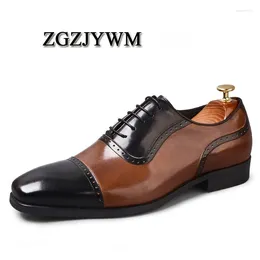 Chaussures habillées ZGZJYWM Haute Qualité Mode Printemps / Automne Véritable Cuir Plat Patchwork Oxford Lacets De Mariage Pour Hommes 38-46