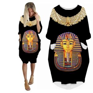 Jurk SONSPEE Klassieke Egyptische Piramide Sphinx 3D Gedrukt Harajuku Jurk Lange Mouw Zakken Rok Losse Oversize Casual Streetwear