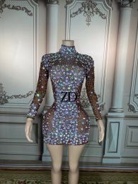 Robe scintillante Ab gros strass Transparent Mini jupe soirée anniversaire célébrer luxueux Costume danseur jupe clignotante