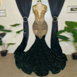 Kleed prachtig prom voor zwarte meisjes 2024 Tassel Crystal Birthday Party jurken Dark Green Mermaid avondjurk ES