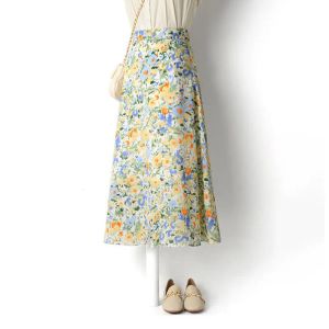 Vestido de verano de gasa faldas largas para mujer Faldas midi de seda para mujer Estilo coreano de Inglaterra Satén Oficina Señora Faldas elegantes sólidas simples