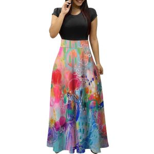 Vestido vestidos de verano para mujer 2023 moda Casual estampado Floral cuello redondo manga corta vestidos de talla grande vestido de verano mujer 2023