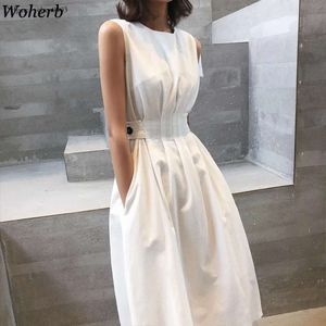 Jurk Zomer Koreaanse Vrouwen Elegante Kleding Nieuwe Collectie Zoete Witte Vestidos Kantoor Dame Hoge Taille Slim Fit Jurken 92924 210417 es