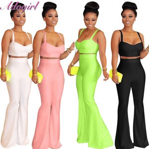 Jurk Zomer Tweedelige set Casual Neon Spaghetti Strapless Mouwloos Corp Tops Lange flare broek Pak Nachtfeest Set Outfit Trainingspak