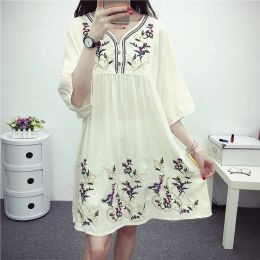 Robe d'été Vintage des années 70, ethnique mexicaine brodée, style Boho, col en v, Hippie, ample, décontractée, mode femmes, Mini robe