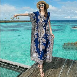 Robe Summer Womens Vêtements Coton Maxi Bohême robe lâche xl Seaside Holiday Beach Imprimée rétro lointain 240402