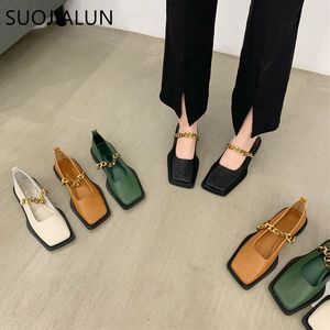 Habille Suojialun automne 20dcd talon plat Femmes Loafer FaHion Square Toe Slip on peu profond Ballerine Chaussures Ballet Femme Zapatos Muje 230403