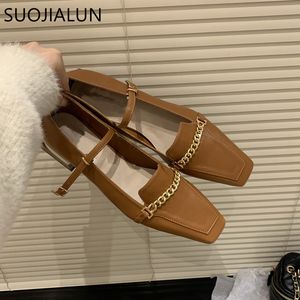 Robe SUOJIALUN printemps plat mode chaîne femmes sans lacet mocassins décontracté talon bas Style britannique Oxford chaussures 230410 GAI GAI GAI