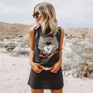 Jurk Super Chic Rock'n'roll Vibes Boho Jurk Mouwloos Casual Zomerjurk Chic Houtskool T-shirt Jurk Vrouwen 2020 Gypsy vestido