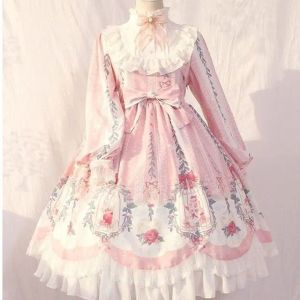 Robe Sweet Lolita Maid Dress Loose Halloween Princesse Robe Cage Rêve Poignée Noeud Papillon Dentelle Jupe Jsk Robes Costume À Manches Longues