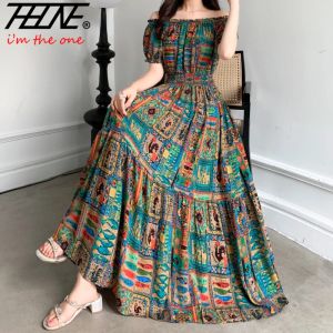 Jurk THHONE vestidos gewaad maxi lange jurk dames zomer Indiase kleding bohemien katoen linnen bloemen korte mouw Koreaanse stijl casual