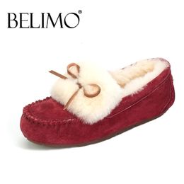 Vestido Top Calidad 100% Natural Fur Genuine Cuero zapatos Flan Moda Mococasines Mocasines casuales Basos de invierno 231122