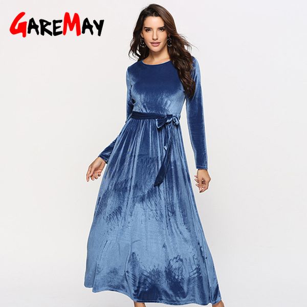 jurk fluwelen dames winter maxi lange mouw elegante dames feestavond vestidos blauw lang es 210428