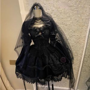 Vestido Victoria's antiguo vestido lolita vestido japonés Suspender Princesa Rosa Pelirroja Gótica Mujer vestido negro Cosplay Chica Clásica