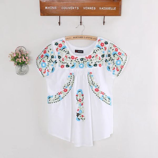 Robe Vintage années 70 pétoncle mexicain ethnique broderie été femmes robe BOHO Hippie Blouse Mini robes femmes hauts robes Femininos