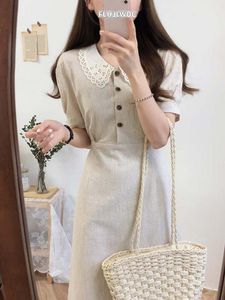 Robe Vintage Robes Hot Sales femme été mignon mignon sweet japan corea preppy Style Peter Pan Collar Cotton Button Shirt Robe Robe 6918