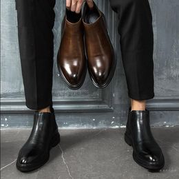 Jurk Vintage Mens Italiaanse sneeuwmannen Coiffeur Leather Boots Office Shoes