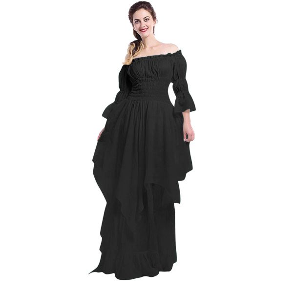 Robe Vintage victorienne robe médiévale manches bouffantes hors épaule robe Costume pour femmes solide Cosplay bal princesse robe gothique robe