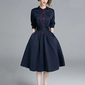 Robe vintage femmes élégant simple boutonnage précipité chemise mince Dres revers une ligne Robe de soirée robes de dame pour 240325