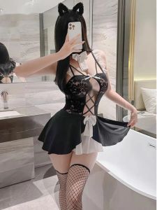 Robe en gros dentelle chaton fille ludique lingerie sexy robe élégante mode douce coréenne femmes mini robe 2023 nouveaux hauts doux Y8RF