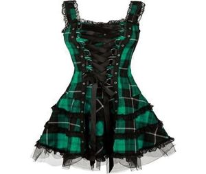 Jurk Women Classic Frill Lace Jurken Mouwloze plaid vintage gotische mini -jurken baljurken cosplay kostuum plus size jurk 2106974577