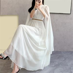 Robe femme robe 2024 printemps col en V Sexy élégante robe longue automne cape manches robe de soirée robe sainte ange déesse robe blanche